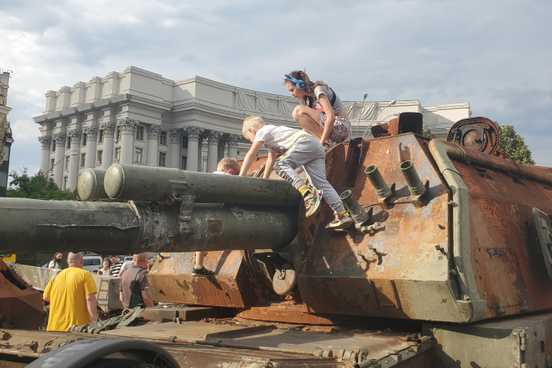 A tank turned playground in Kyiv.